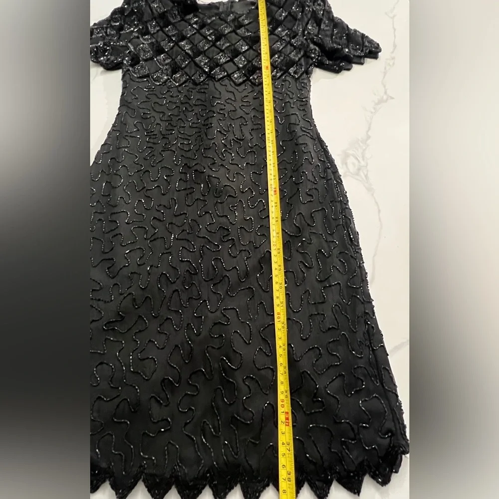 Vintage Laurence Kazar Womens Beaded Cocktail Dress Black Lined size small - Picture 10 of 12